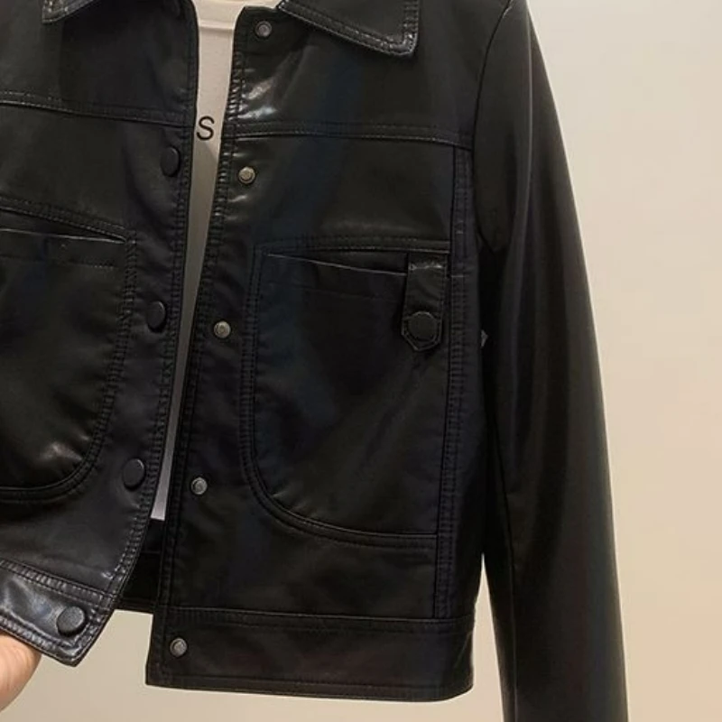 Kurtka Wiosenno-Jesienna Moda Zagraniczny Styl 2025 Mała Dopamina Casual Odzież Damska Kurtka Skórzana Krótka Prosta Do Pracy