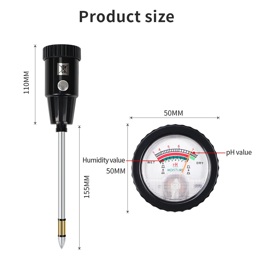 Miernik wilgotności gleby 2 w 1 Miernik PH Kwasowość Tester wilgotności Metalowa sonda czujnika Sadzenie kwiatów Tester PH gleby Narzędzie ogrodowe