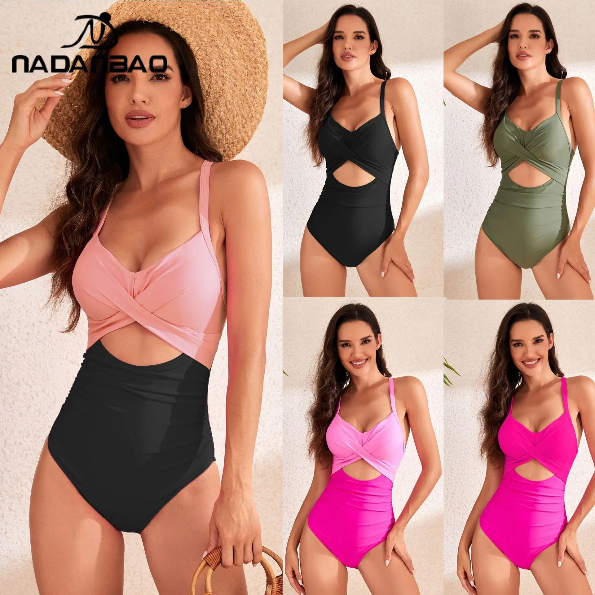 

Цельный купальник Nadanbao с жестким каркасом, однотонный, с вырезами, женский, с высокой талией, на бретелях, для отпуска, пляжная одежда