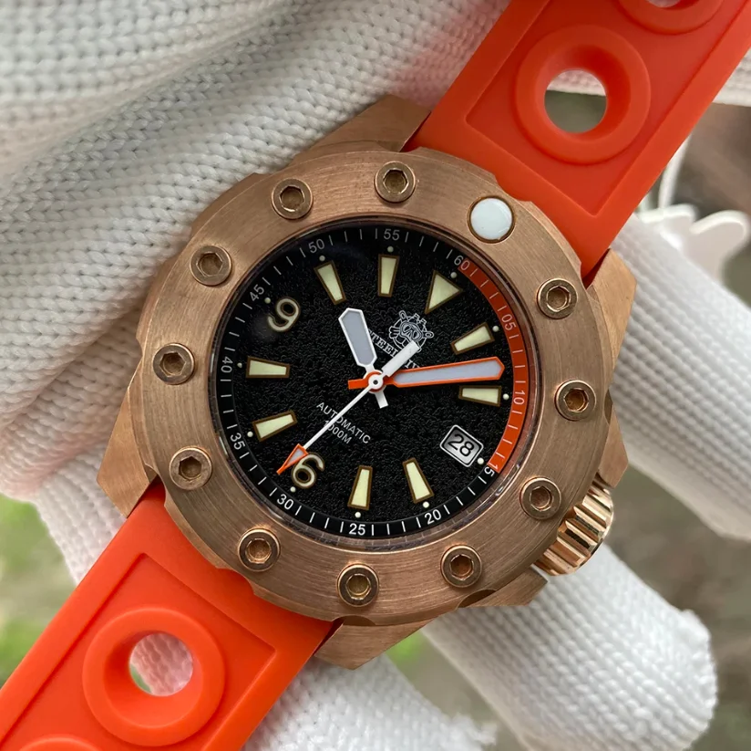 STEELDIVE Men Automatic Watch Bronze 44.5mm Mechanical Wristwatch Diver 1000M Waterproof C3 / BGW9 Luminous Sapphire Mirror NH35