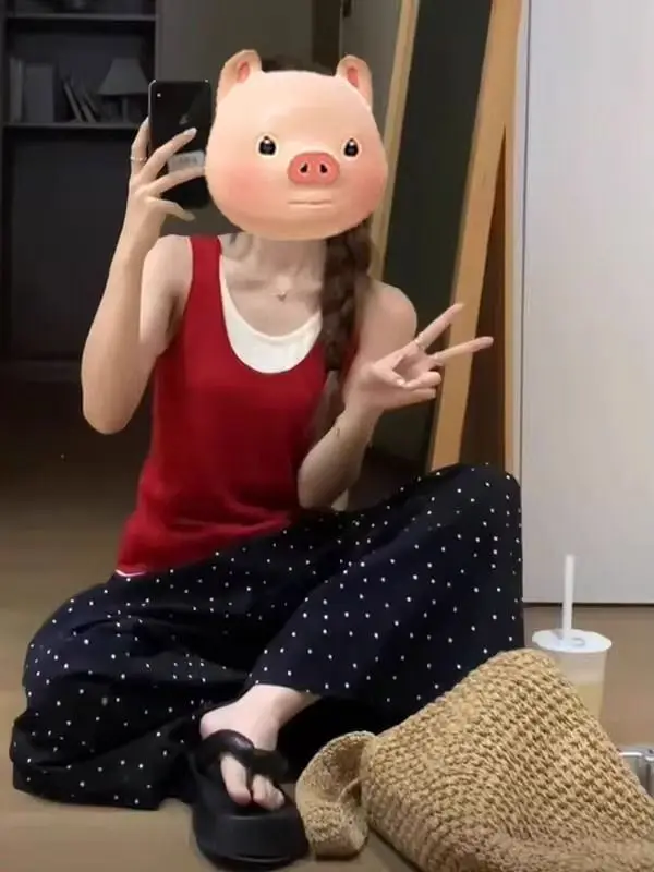 빨간색 섹시 니트 조끼 여성용 아우터웨어 슬림 라운드 넥 여름 아름다운 탑 이너 매치 캐주얼 루즈핏