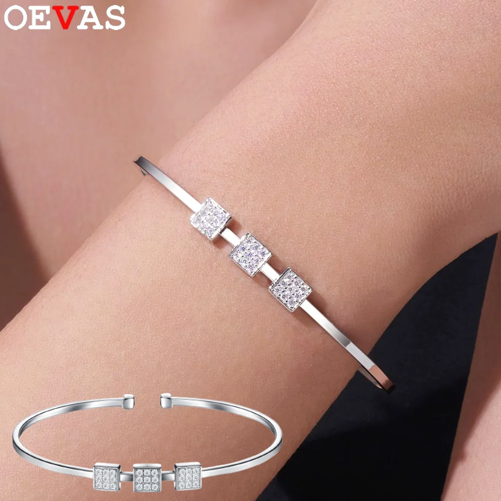 

OEVAS Real Moissanite Bracelets For Woman S925 Silver Adjustable Open Bangles Sparkling Lab Diamond Wedding Fine Jewelry Gift