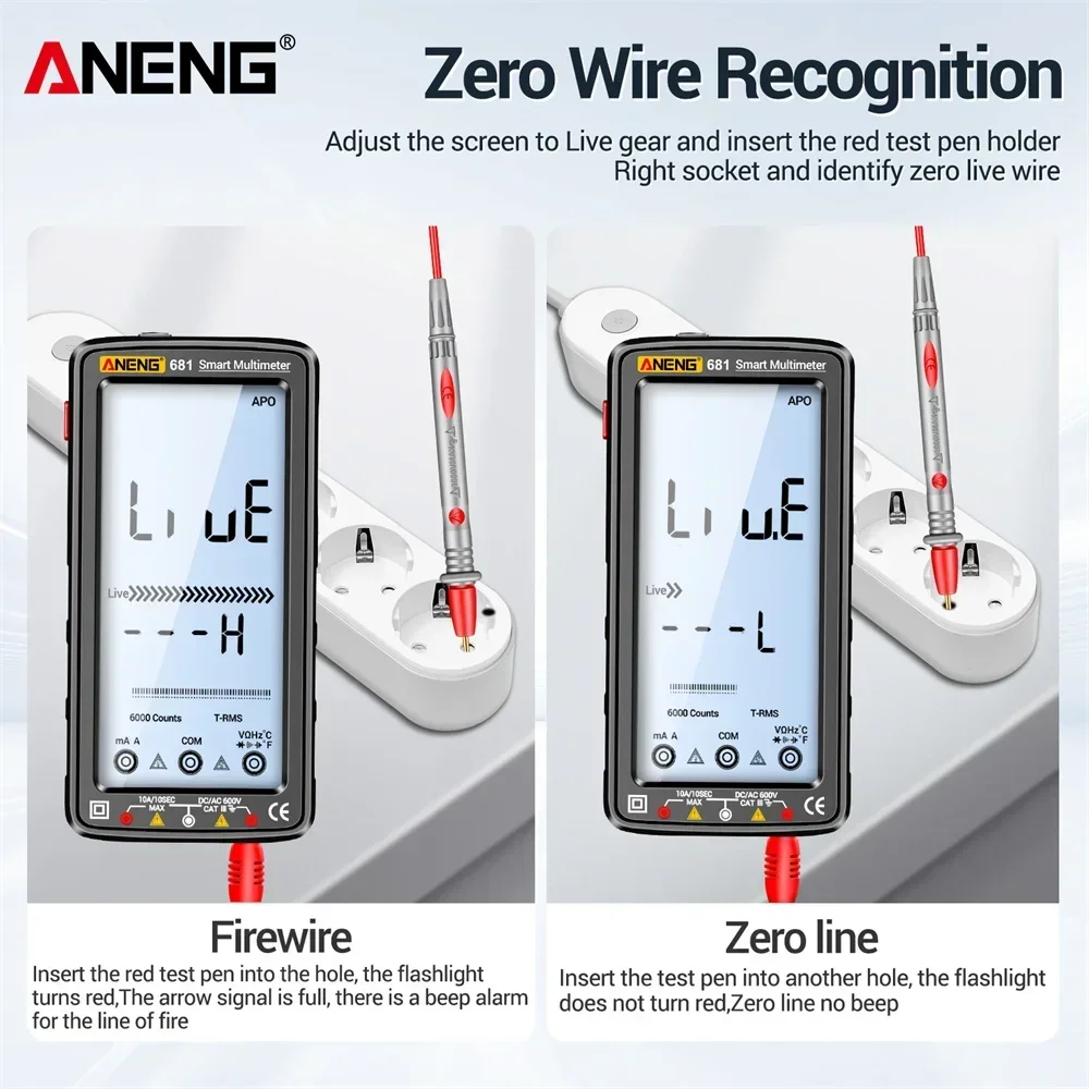 ANENG 681 Multimetro digitale professionale ricaricabile Tester di tensione senza contatto Misuratore di tensione AC/DC Tester di corrente schermo