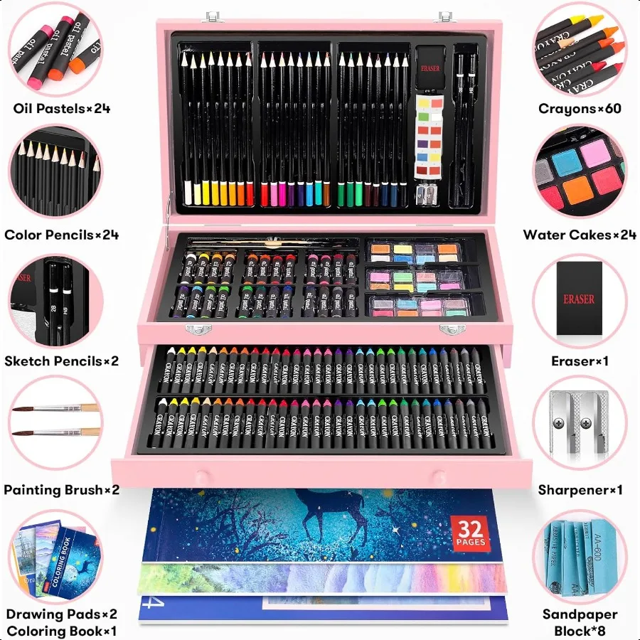 Regali per arti e mestieri per adolescenti di 614 anni Ragazze Roba alla moda Confezione da 150 kit di set artistici con 2 quaderni per schizzi Libro da colorare 24 colori Pe