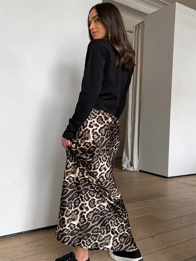 Tossy Leopard Printed High Waist Maxi Skirt Female Summer 2024 Elegant Patchwork Streetwear Fashion Slim Women\'s Long Skirt New