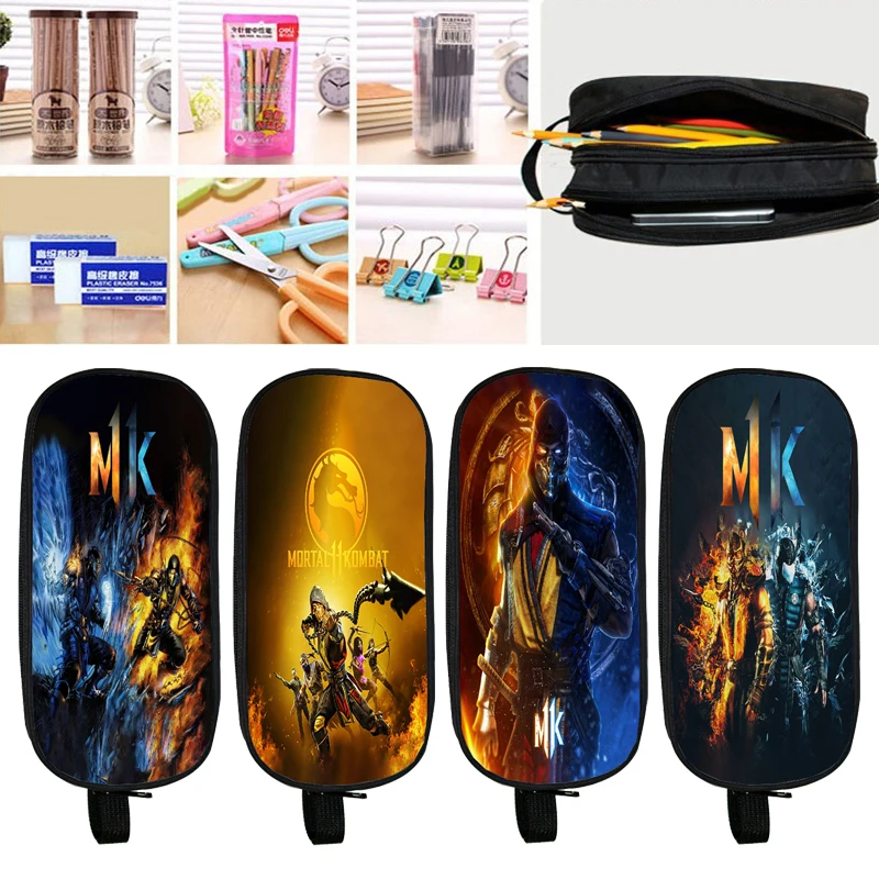 Cartoon Mortal Kombat Pencil Bag Double Layer Kids Boys Girls Pencil Case Cute Student Pencil Stationery Box Friend Gift