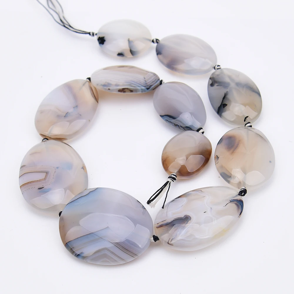 APDGG Natural Black Flower Lace Agates Oval Shape Slice Loose Pendant Beads 17'' Jewelry Making DIY