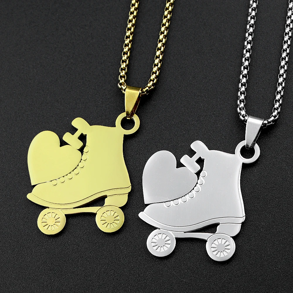 

I Love Roller Skates Sympol Chain For Women Men Stainless Steel Gold Color Sports Femboy Egirl Design Pendant Necklace Jewelry