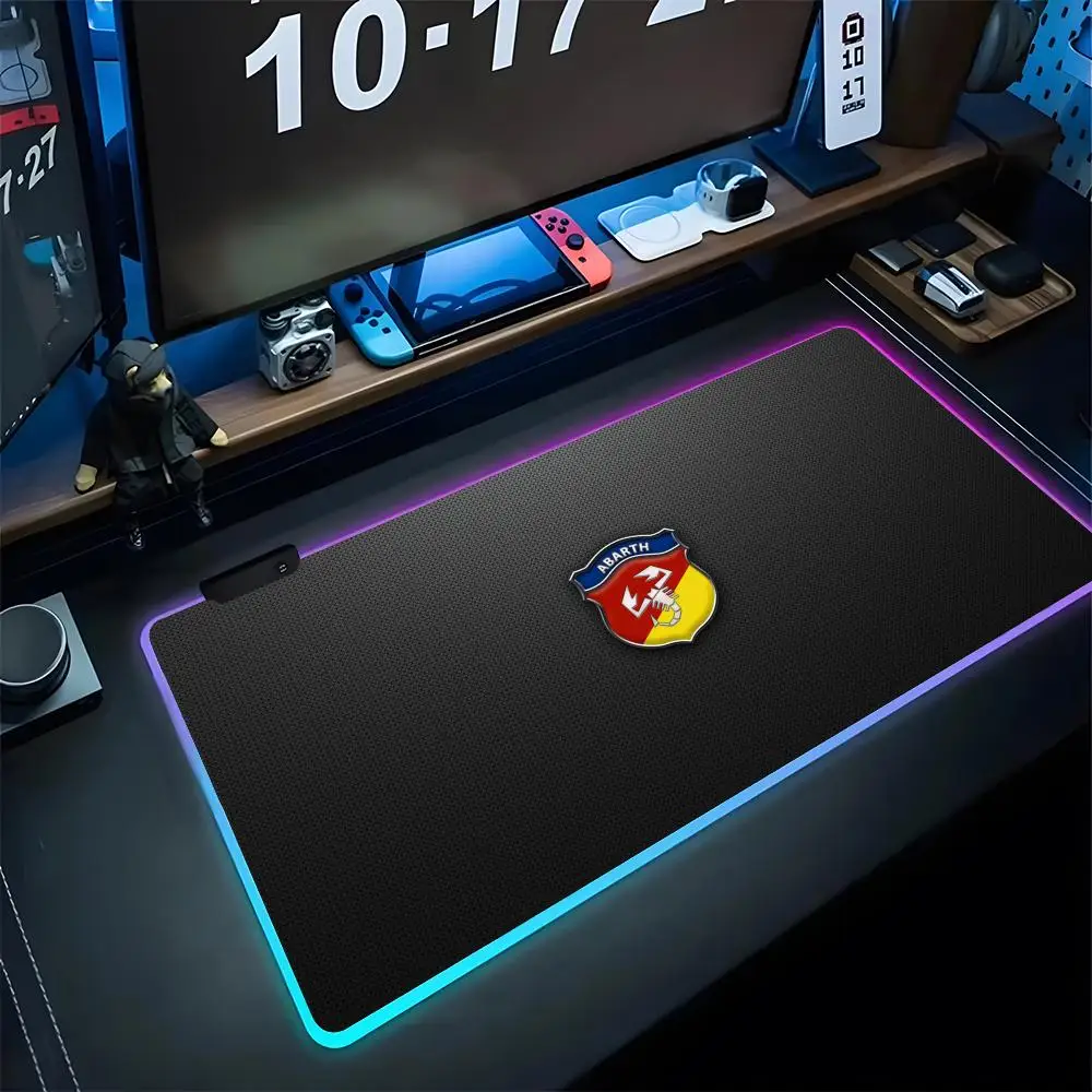 Abarths Mouse Pad Gaming LED Mouse Fashion Mat 900x400 Mousemats Table Pads PC Desk Mat RGB Keyboard Mat XXL