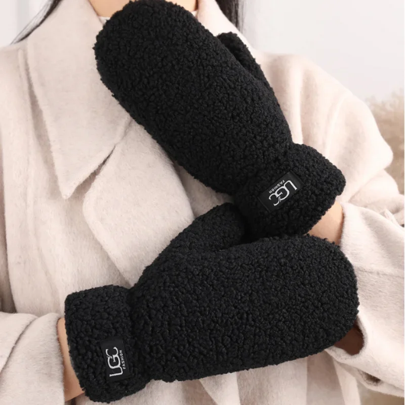 Thick Warm Plush Lamb Wool Gloves Women Winter Faux Fur Gloves Outdoor Guantes Driving Glove Sports Mittens Thermal Hand Warmers