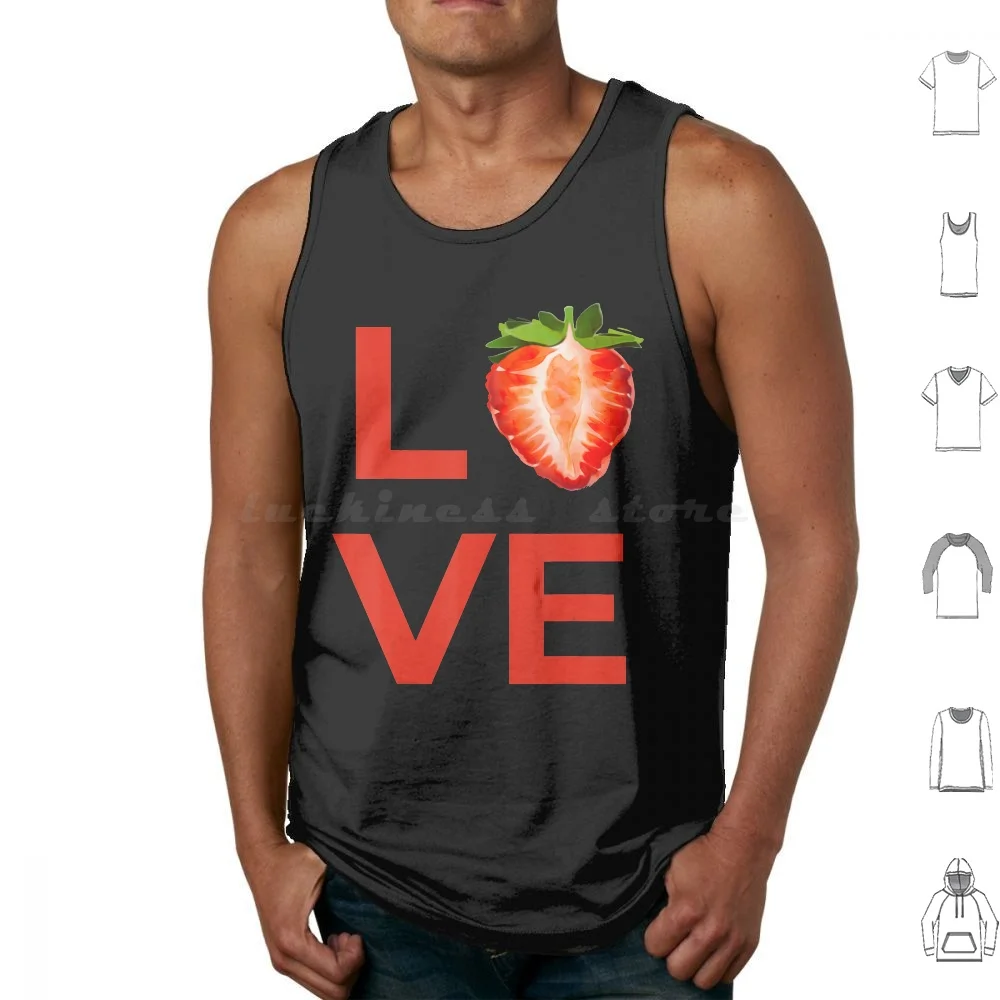 Love Strawberry Fruit Lovers Vegan Veggie Healthy Plant Food Tank Tops Print Cotton Snacks Of Delicious Turkish