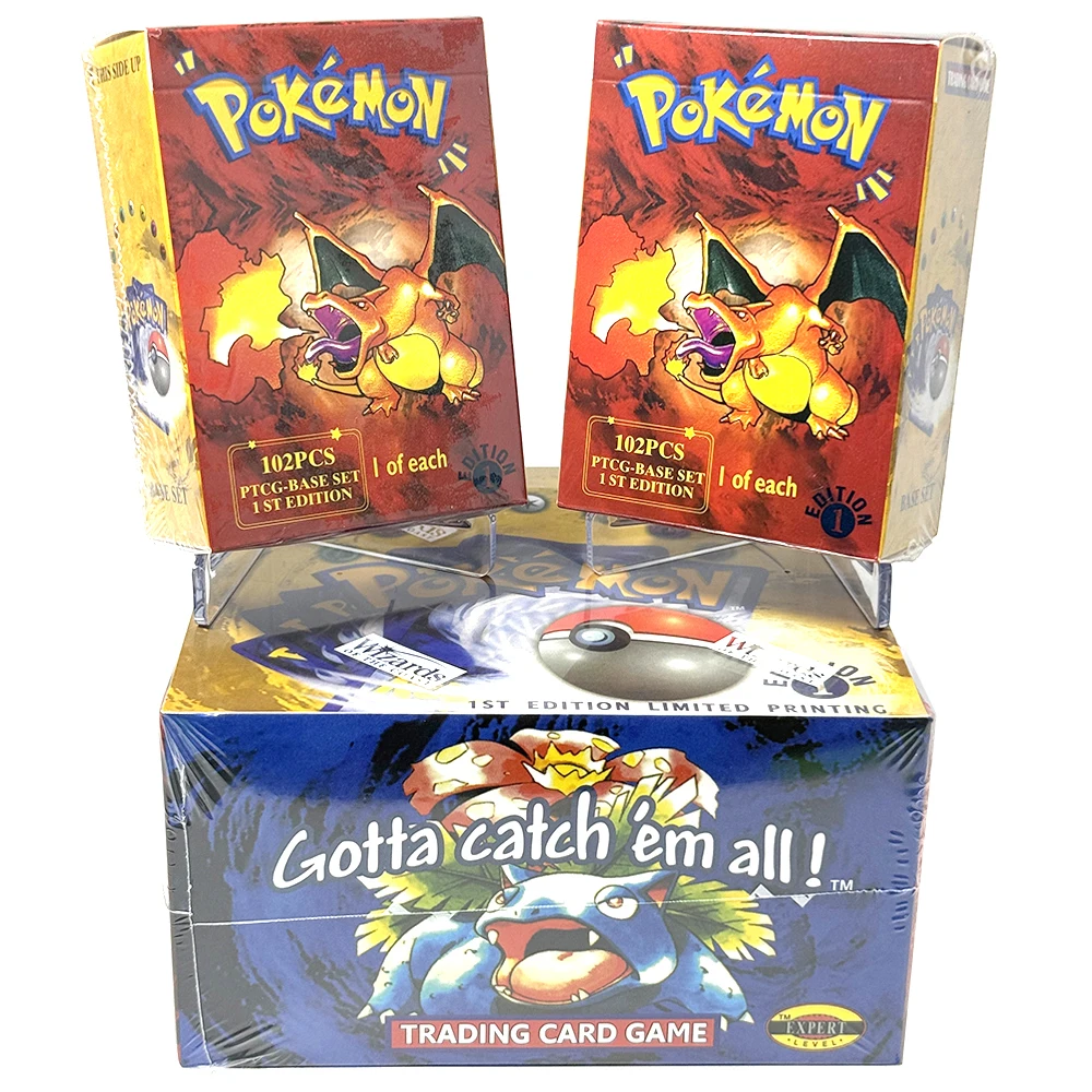 PKM 102PCS self-made Base Set (BS) Game Cards Whole Set and Year 1999 Booster box Pack 1st Edition Sealed Collectible Toys Gifts