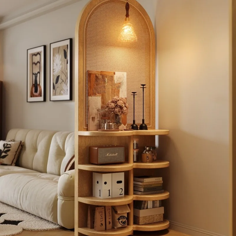 household floor-to-ceiling solid wood rattan storage cabinets, multi-layer storage cabinets