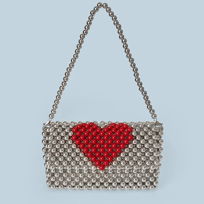 2025 nova moda lazer versátil artesanal frisado amor bolsa de ombro bolsa feminina artesanal