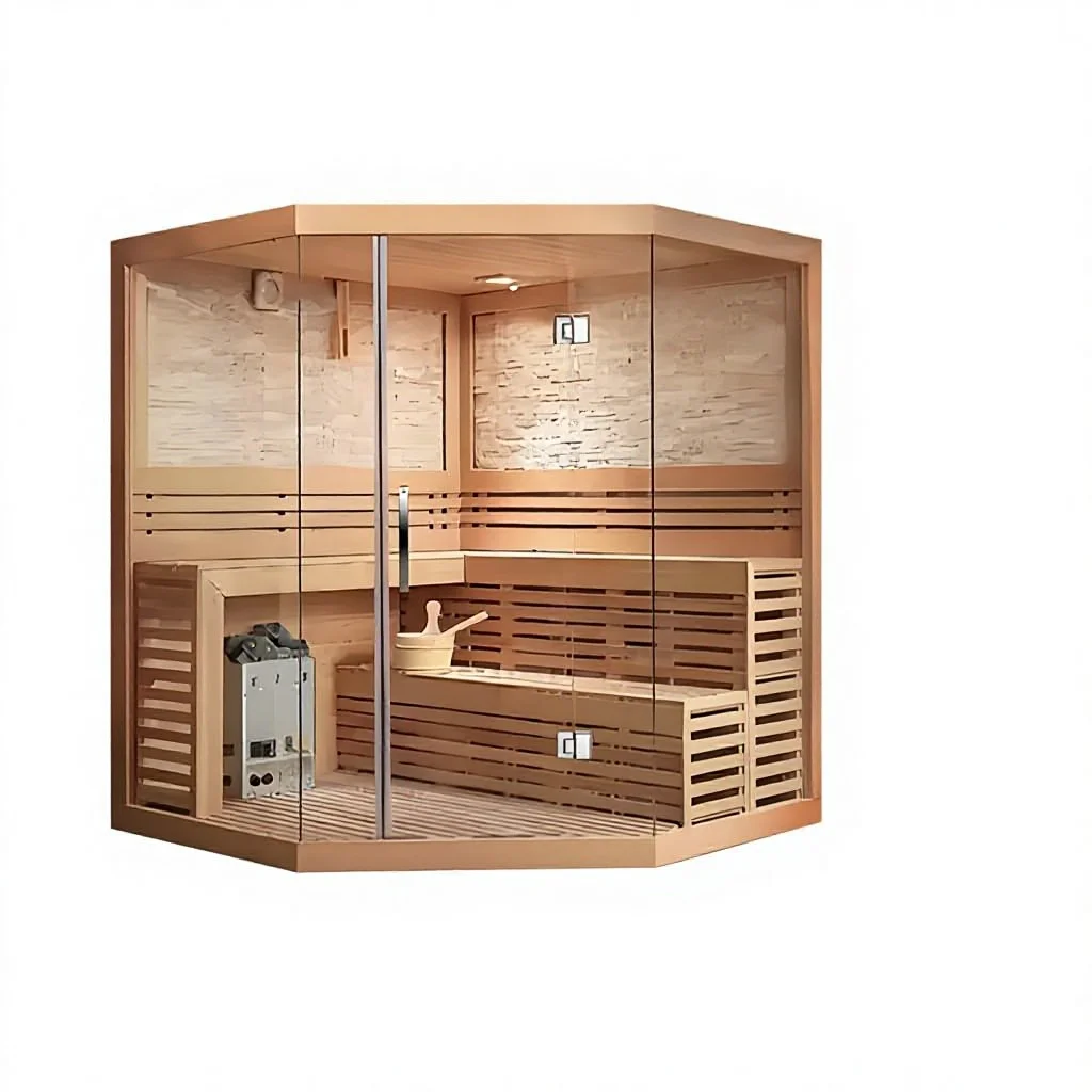 &s Family Business Luxury Steam Sauna Room 3-Person Indoor Western Hemlock Traditional