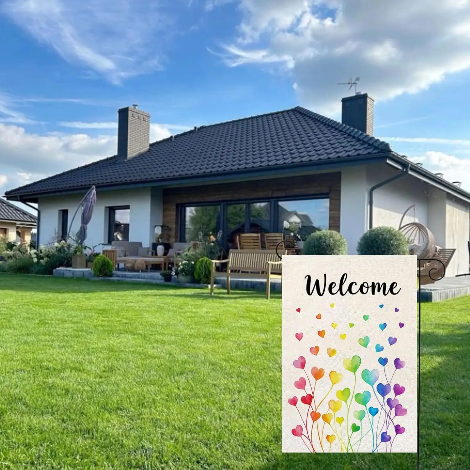 Love Hearts Rainbow Pride Garden Flag 12x18 Inch Burlap Double Sided LGBTQ+ Community Progress Equality Gay Lesbian Transgen PPZ