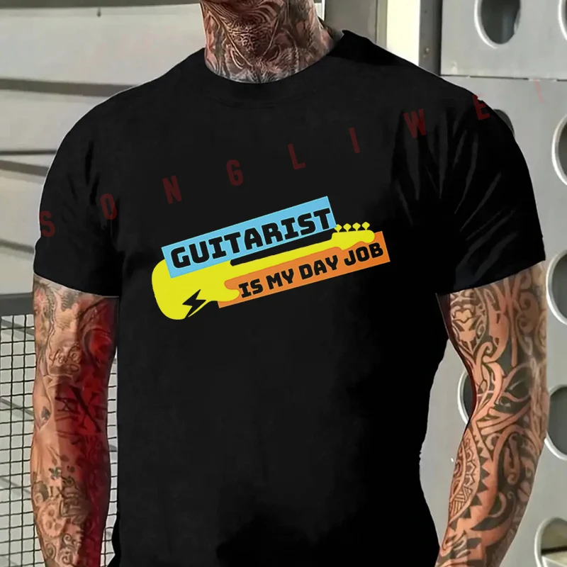 Guitarist Day Job Design Motorcycle T-Shirt Men's Summer Casual Fashion Short Sleeve Tshirt Tops Tee