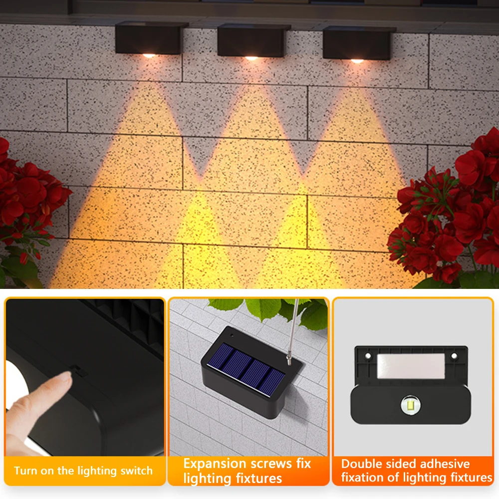 Luzes solares quadradas ao ar livre, Luzes de montagem sem fio na parede, IP65 impermeável, Lâmpadas decorativas para jardim, 4 pcs