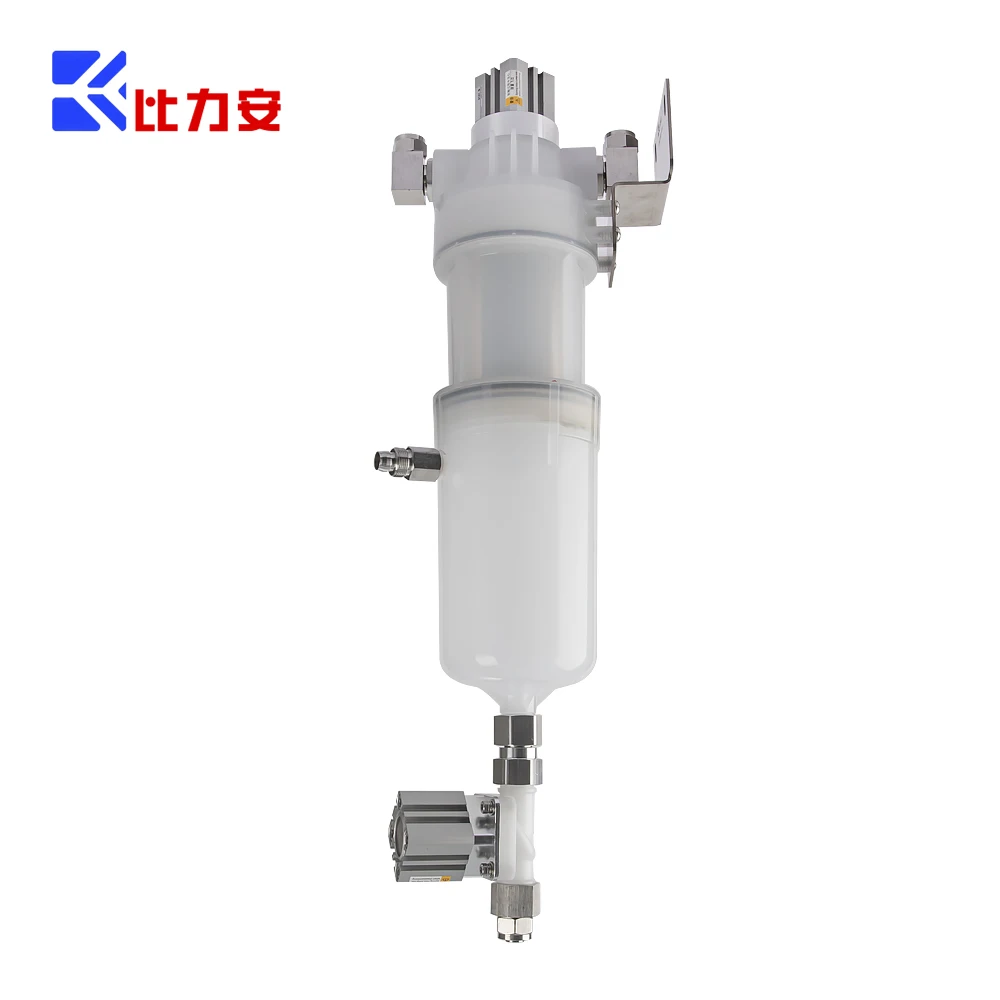 Electrolyte resistant self draining vacuum gas-liquid separator, lithium battery production accessories