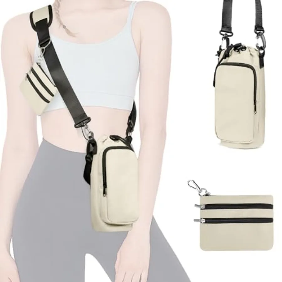 

Insulated Water Bottle Carrier with Adjustable Strap - 25/32/40 oz Water Bottle Crossbody Bag with Small Purse for Hiking, Gym,