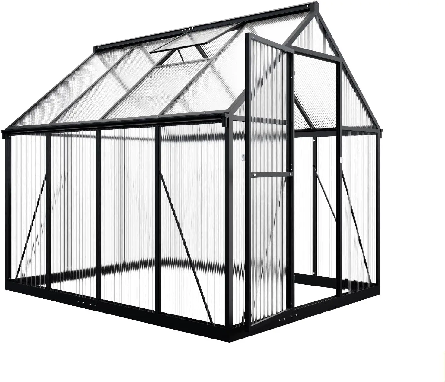 6x7.5 FT Greenhouse for Outdoors, Polycarbonate Greenhouse with Quick Setup Structure and Roof Vent,