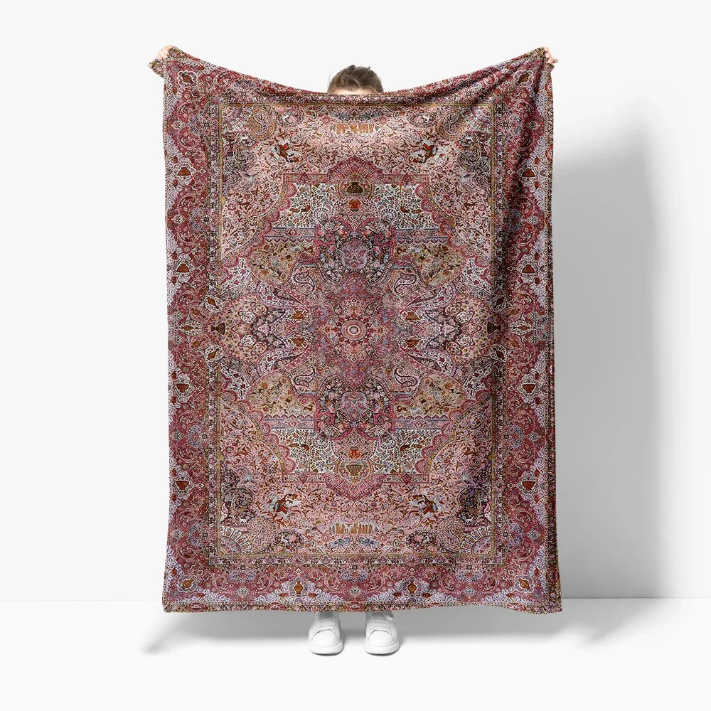Boho Throw Blanket Vintage Ethnic Pattern Bed Sofa Decorative Blanket for Living Room Bedroom 130cm