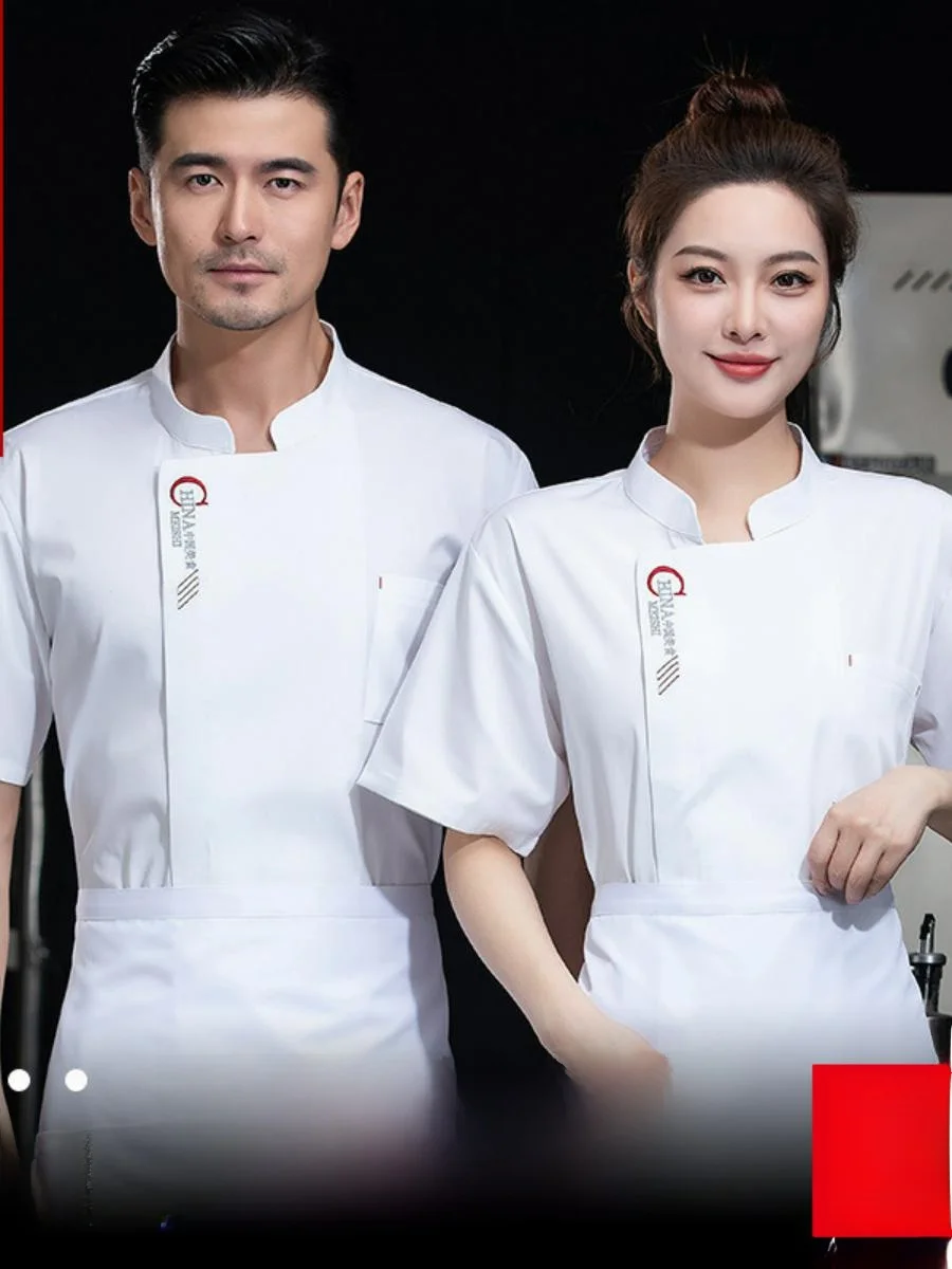 

Summer Thin ort Sve Chef Work orm Breathable Cotton Logo Printed Kitchen Apparel for Hotel Restaurant Men's Workwear