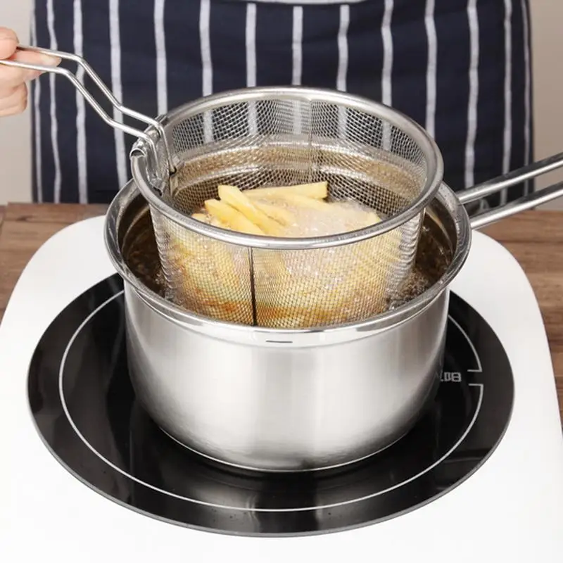 French Fries Basket Frying Basket Fine Mesh Non-stick Bottom Anti-scalding Heat Resistant Rust-proof Frying Pan Filter