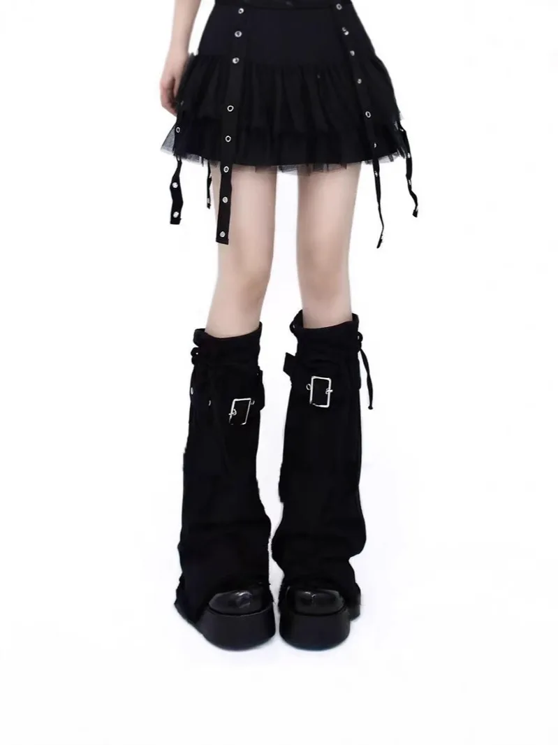 Gothic Women's Y2k Harajuku Punk Lolita Girls Cross Chain Leather Personalized Dark Belt Socks JK Subculture Legs Warms covers