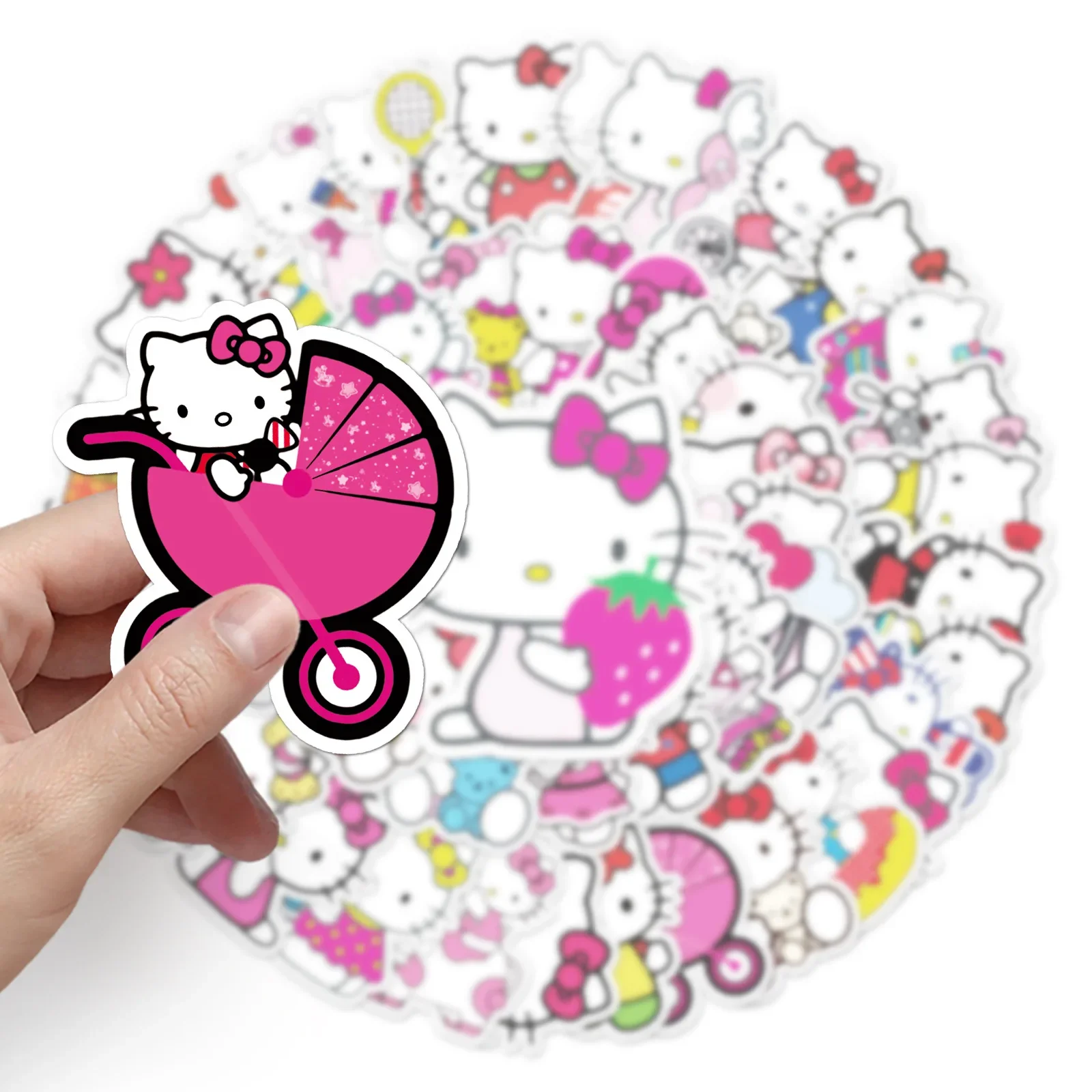 50pcs Hello Kitty Stickers Skateboard Waterproof  Stickers Laptop Skin Cute Anime Stickers Sanrio Phone Case Kawaii Packaging