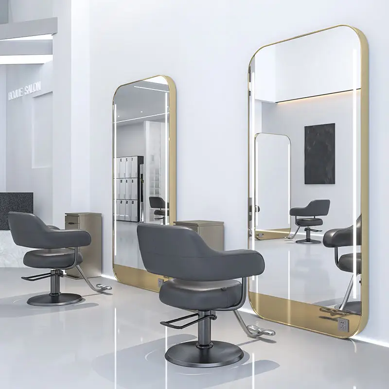 Internet Celebrity Trend LED Light Wall-Mounted Barber Shop Mirror Table Salon Furniture