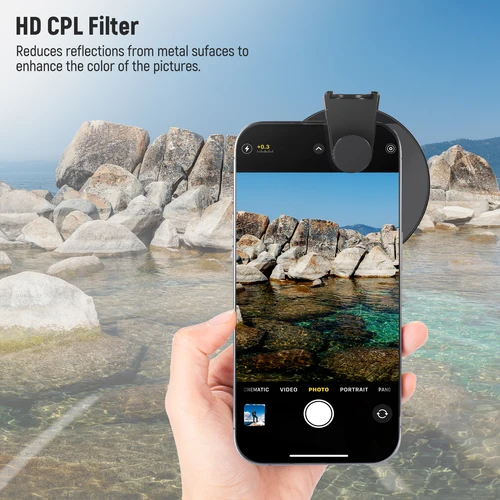 Imagen 2 del producto NEEWER Filtro CPL para teléfono, filtro polarizador de lente de cámara de 67 mm con clip de teléfono de zapata fría de metal compatible con iPhone 15 Pro