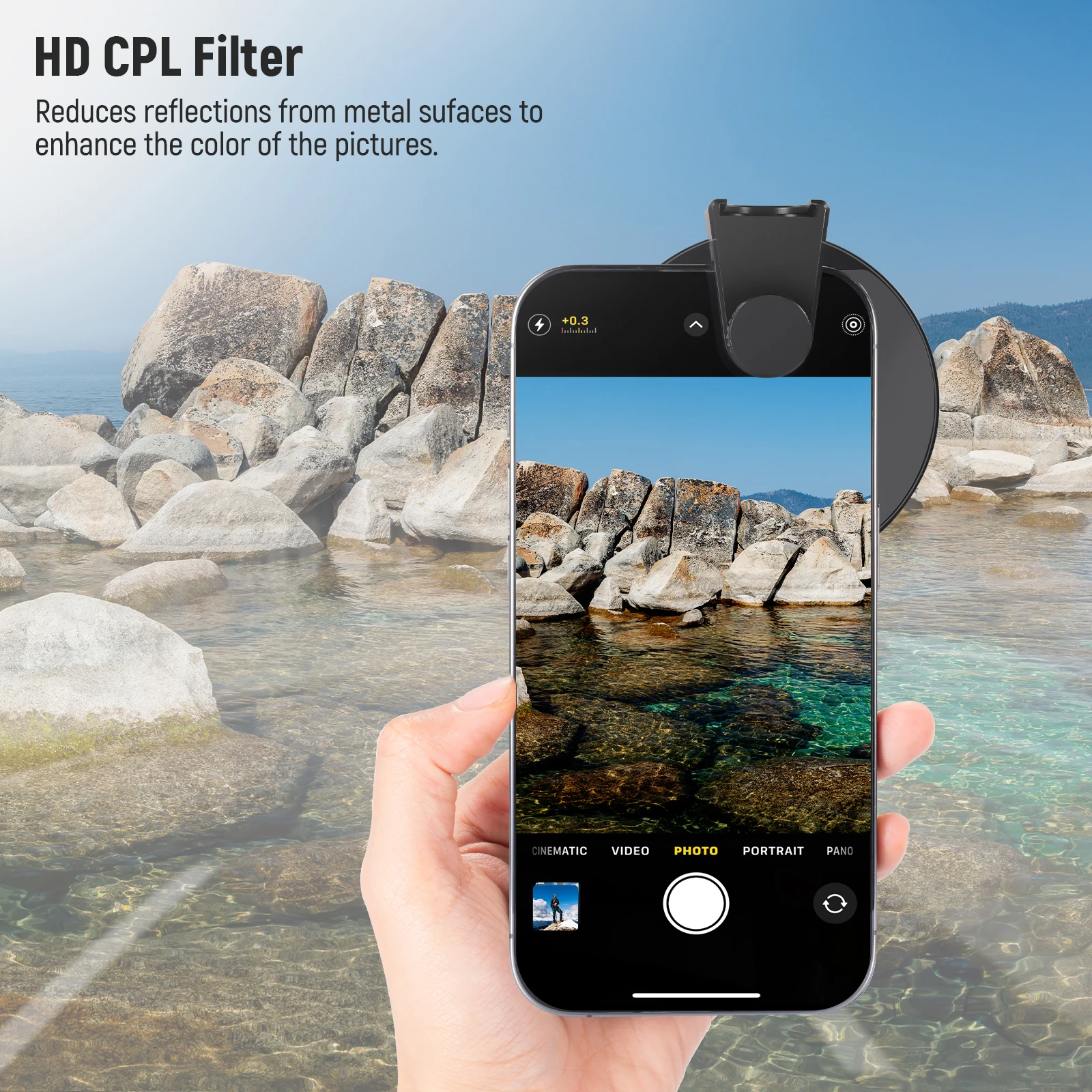 NEEWER 67mm CPL Polarizing Filter with Phone Clip 2
