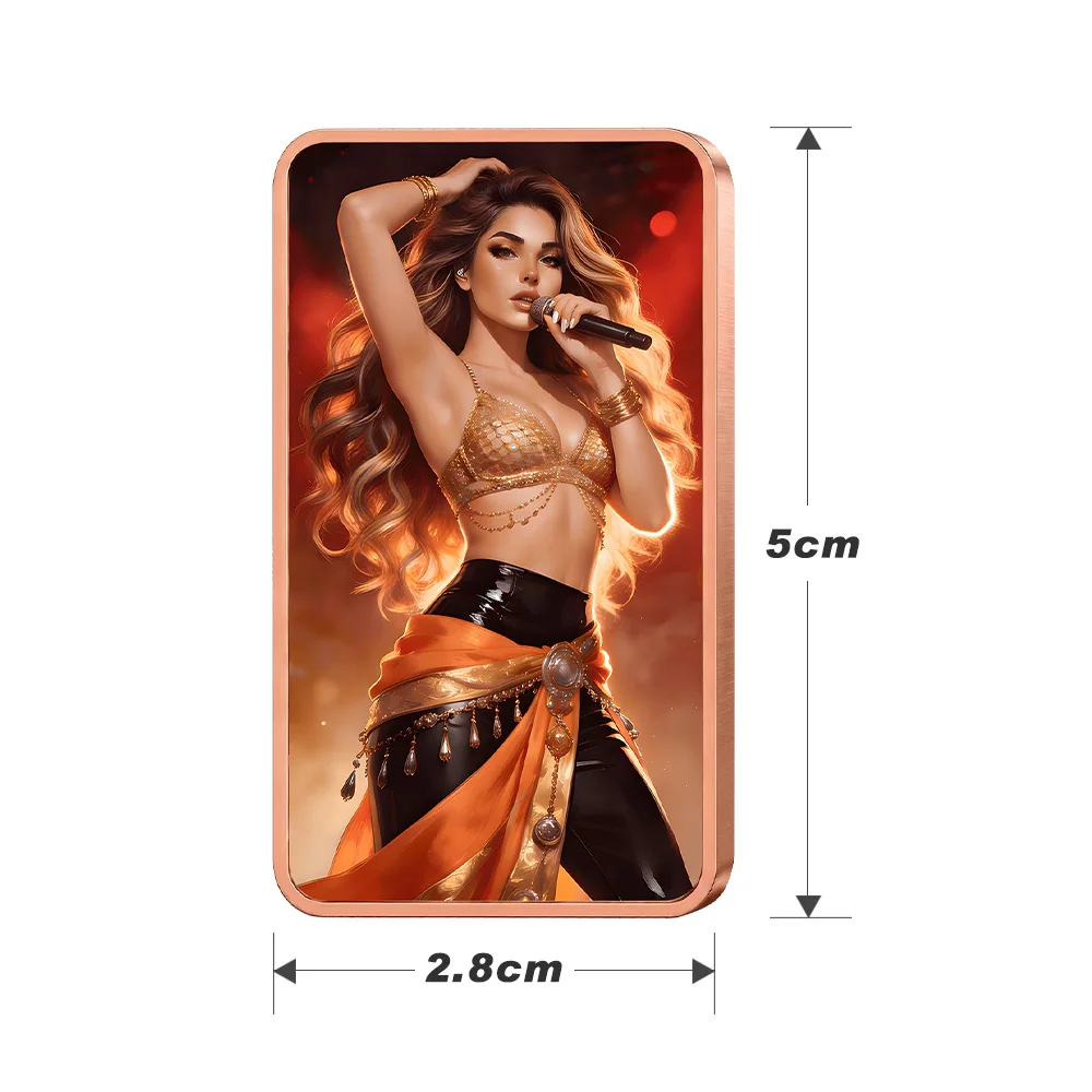 1oz .999 Fine Copper Art Bar Sexy Pop Singer Girl Microphone Golden Outfit Stage Performance Pin-Up Waifu Colorized Collectible