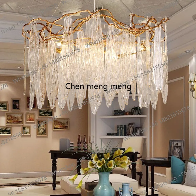 

Restaurant chandelier light luxury all copper crystal lamp luxury living room leaf lamp creative branch personalized lamp