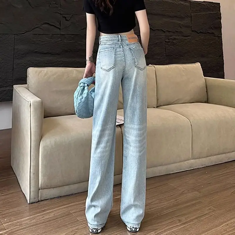 Hoog getailleerde dames loszittende en afslankende broek met wijde pijpen herfst nieuwe mode hangende vloerbroek met rechte pijpen