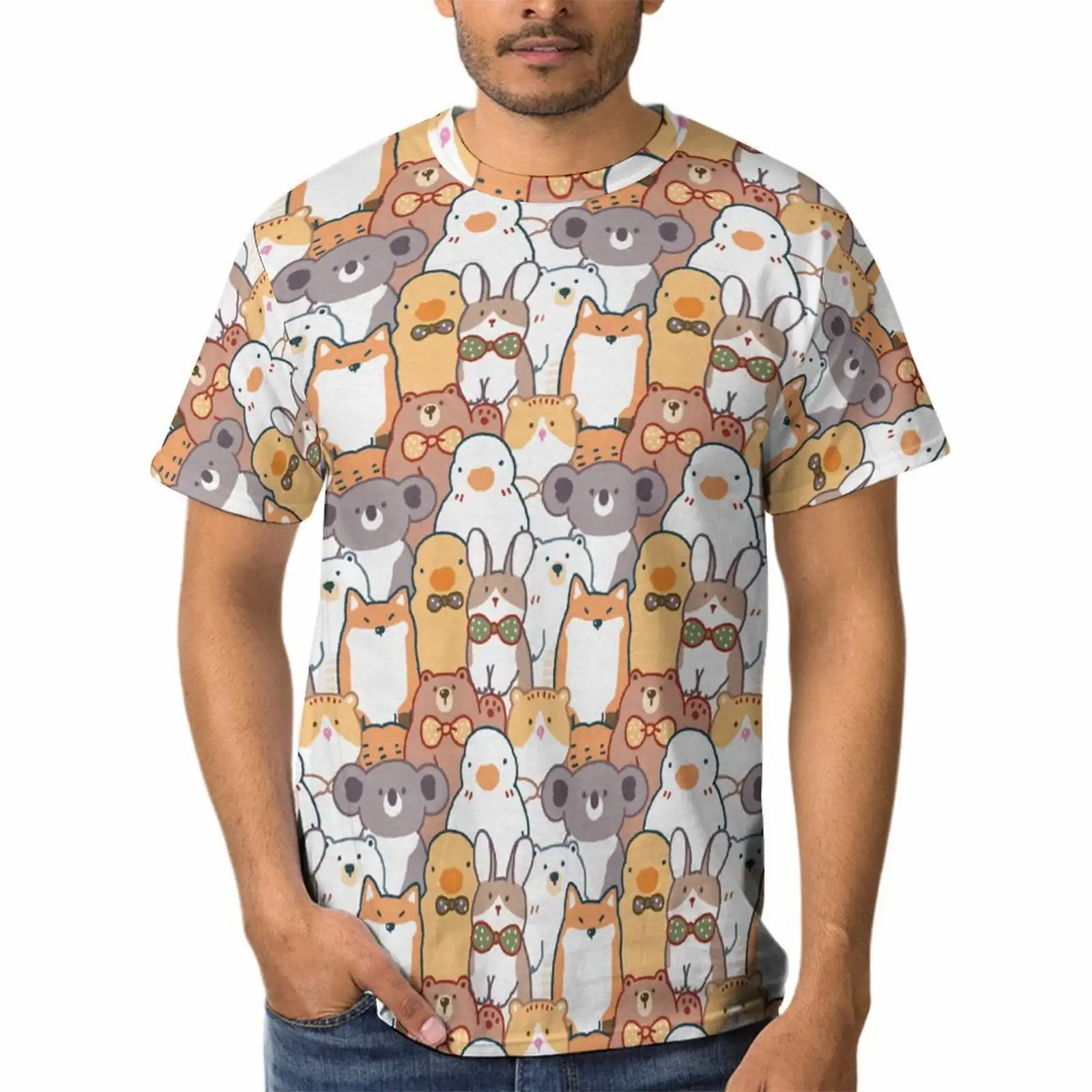 

Cute Little Animal Pattern Fashion Short-Sleeved Lightweight Breathable T-Shirt Suitable for Daily Outdoor Leisure and Sports