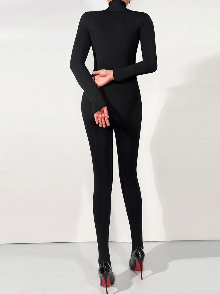 Autumn Winter Velvet Thickened Thermal Zipper Jumpsuit Women High Neck Elastic Shaping Long Sleeve Tight Lift Butt Slim Bodysuit