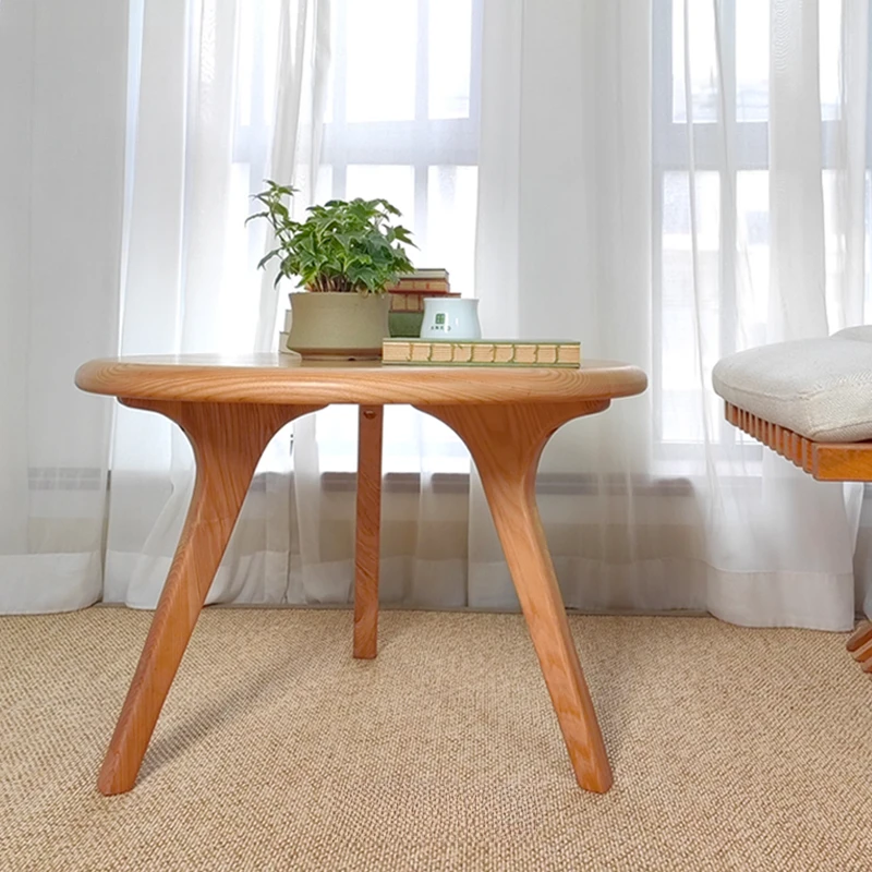 Japanese tatami bay window coffee table solid wood household balcony small tea table round