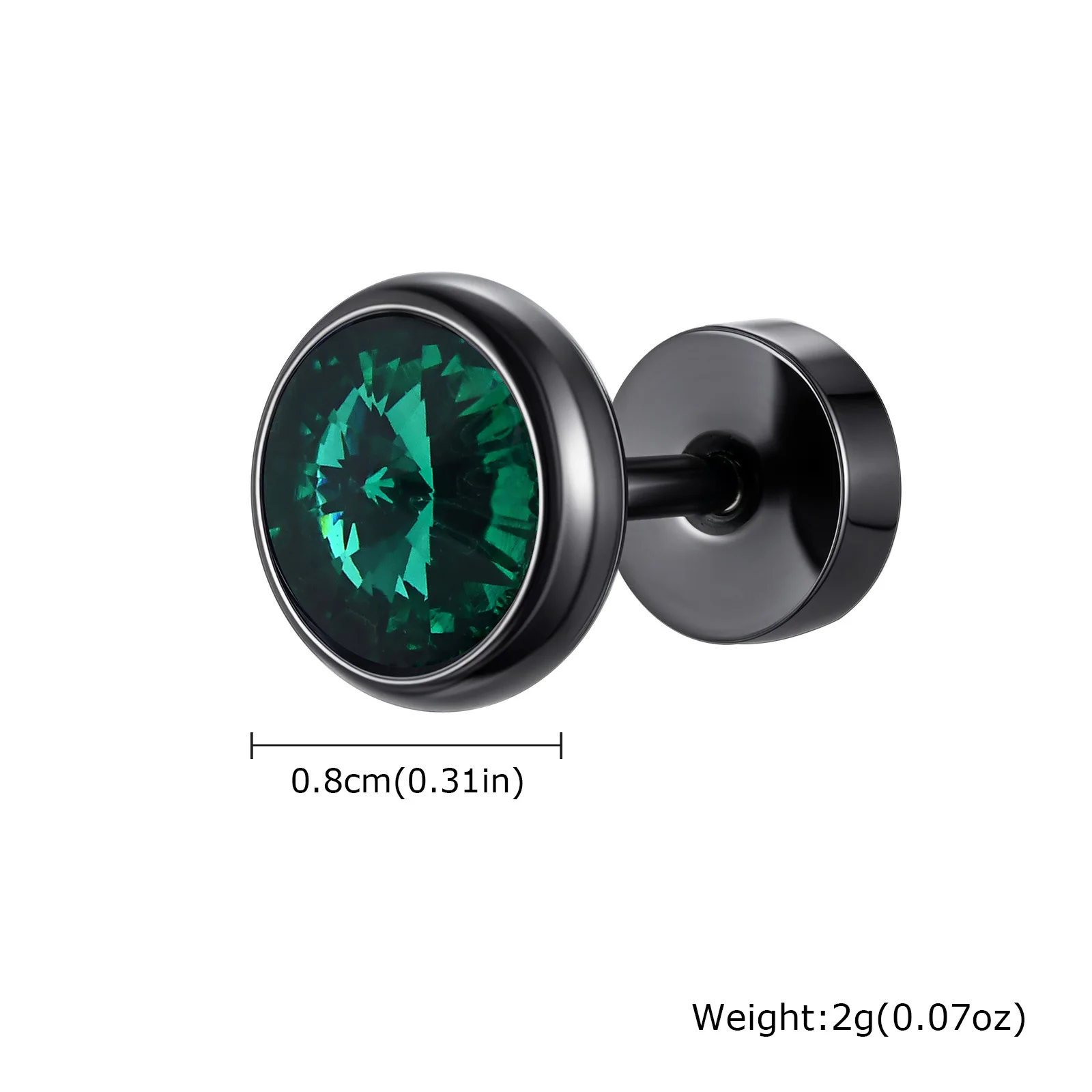 Round Zircon Stud Earrings for Men Women 8mm CZ Stone Stainless Steel Anti Allergy Ear Stud Hip Hop Classic Accessories Gift