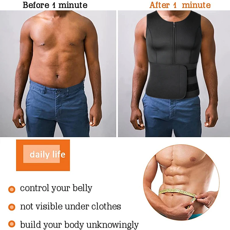 Men Waist Trainer Sauna Vest Body Shaper Double Belt Sweat Shirt Corset Top Abdomen Slimming Shapewear Fat Burn Fitness Suits