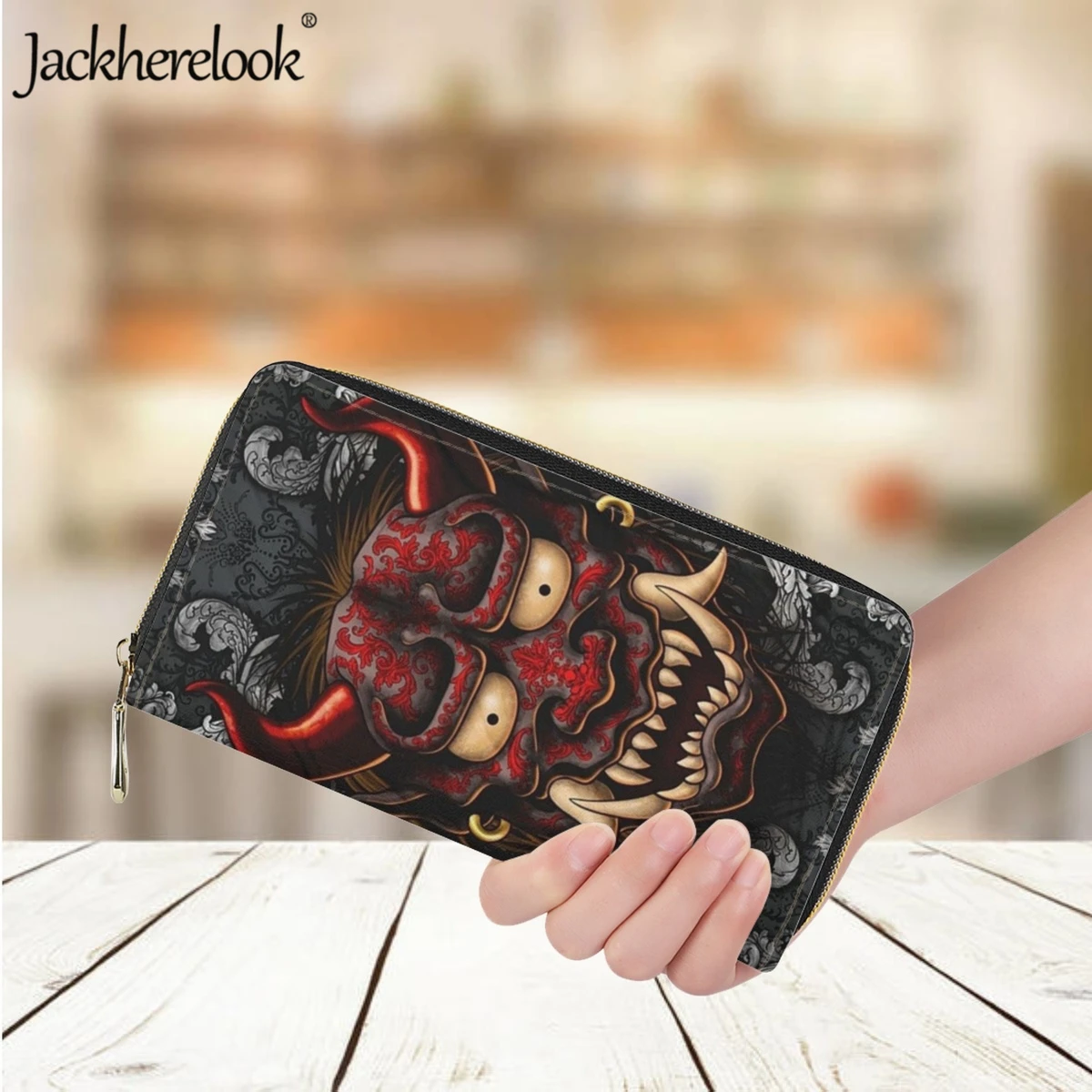 Jackherelook Fashion Classic Women's Long Wallet New Japanese Ghost Design Printed Leather Luxury Bank Card Holder Purse Clutch