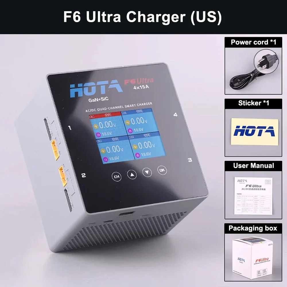 HOTA F6 Ultra AC/DC Dual Mode 4 Ports Intelligent Balance Charger Wide Application for RC FPV Model Aircraft