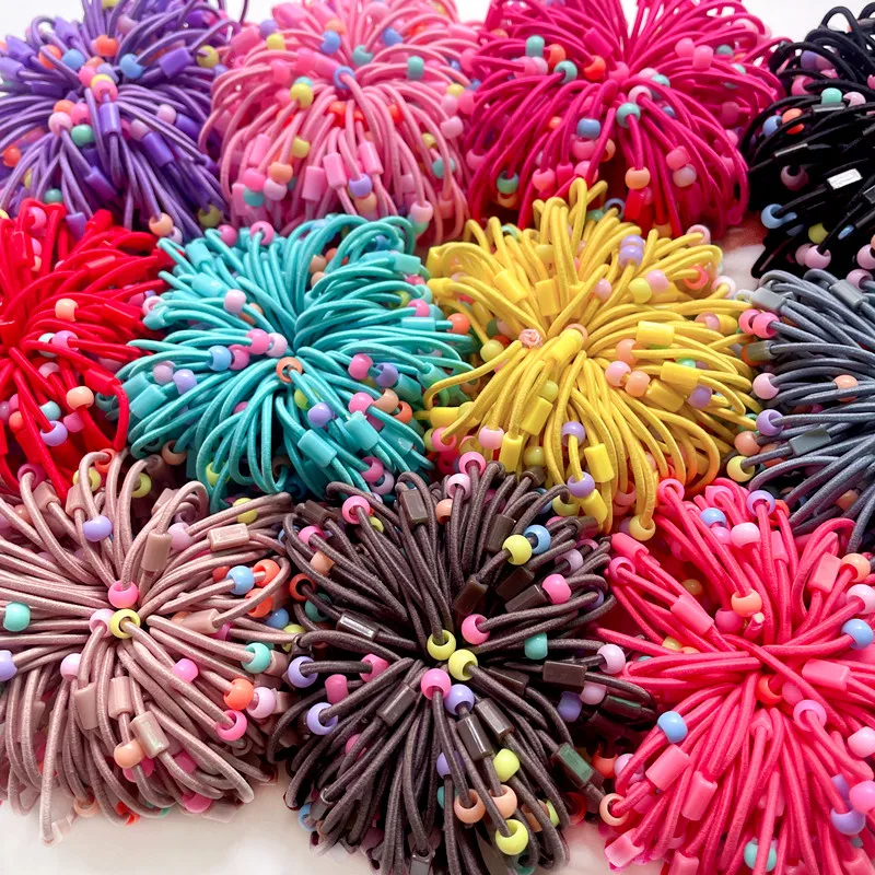 50/100pcs Kids Hair Bands Elastic Hairbands Colorful Girls Rubber Hair Tie Headband With Beads Resin Patch DIY Hair Accessories