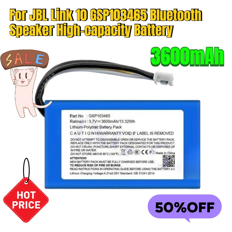 

3600mAh for JBL Link 10 GSP103465 Bluetooth Speaker High-capacity Battery