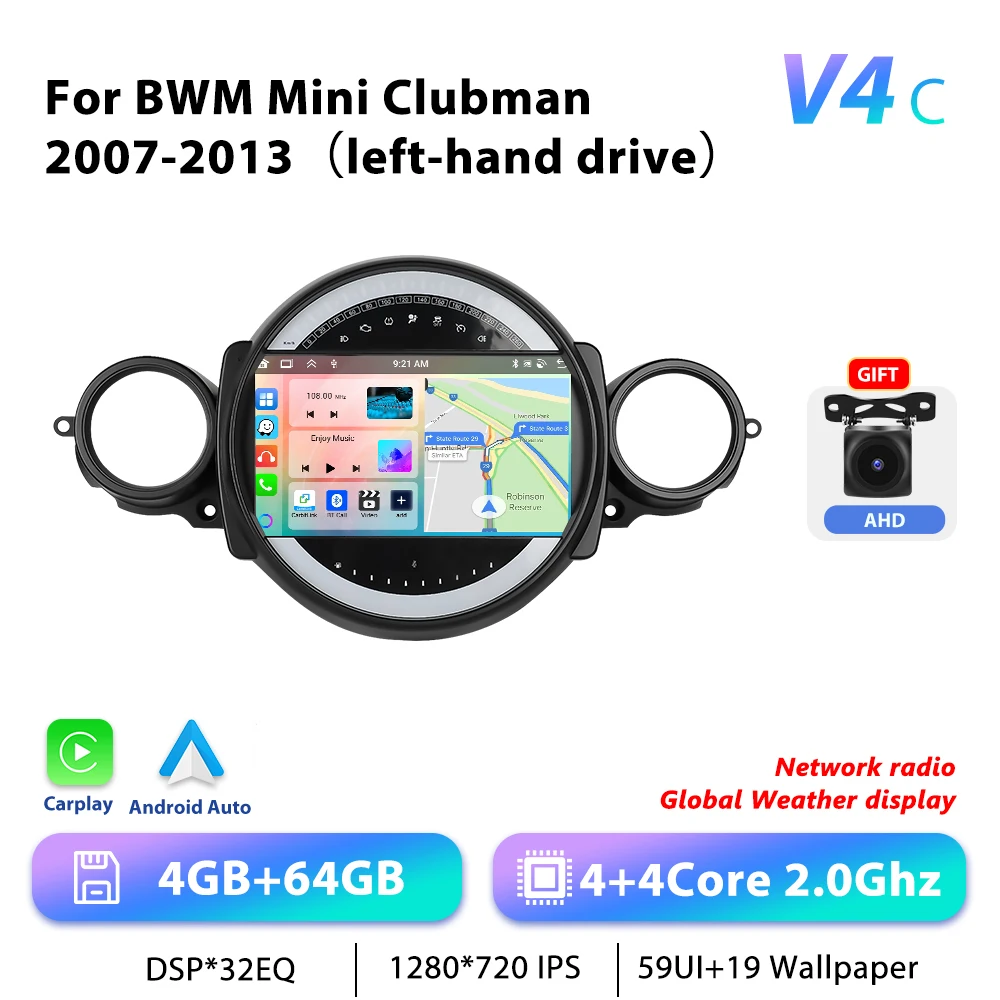 Podofo 9 "Autoradio Draadloze CarPlay Android Radio Voor BMW Mini Clubman 2007-2013 Multimedia GPS 4G WIFI Auto Intelligente Systemen