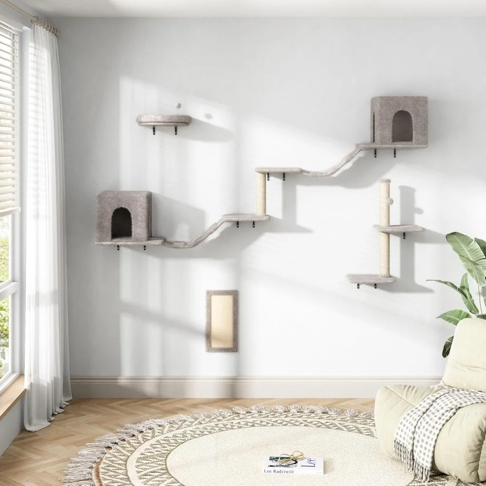 

COZIWOW 8-in-1 Cat Wall Furniture Set – Wall Mounted Cat Climbing Wall Shelves with Tree, Perch, Scratching Post and Bridge for