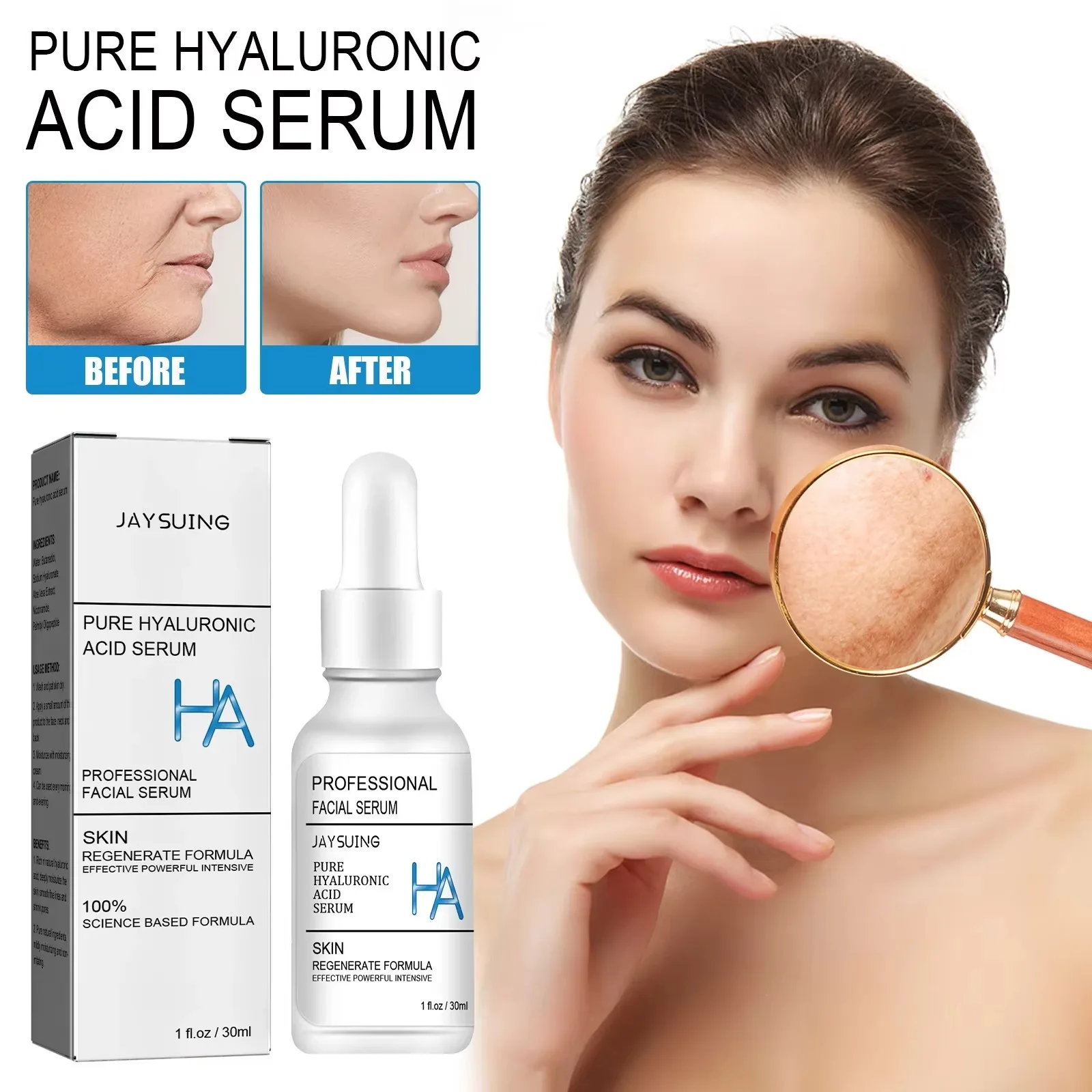 Hyaluronic Acid Serum for Skin 100% Pure Anti Aging Serum Intense Hydration Moisture,Wrinkle Reducing and Brightening Serum