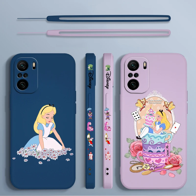 Alice Adventures In Wonderland For Xiaomi Redmi Note 13 12 12Pro 11 11S 11T 10S 10 Pro Plus 5G Liquid Left Rope Phone Case