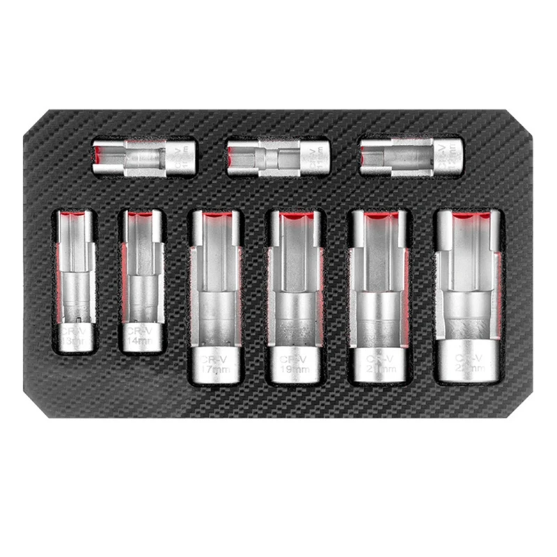 Super Sale 9PCS Oxygen Sensor & Fuel Injection Repair Tool Set Oil Pipe Disassembly Sleeve Slotted Wrench with Hexagonal Sockets